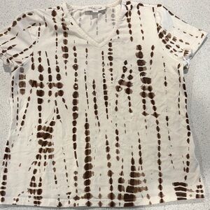 Lucky Brand Brown Patterned Cream V-Neck Tee